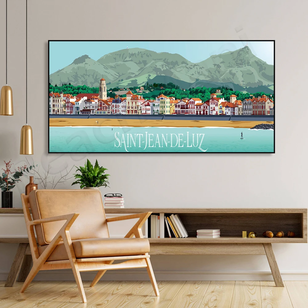 Poster Saint-Jean-de-Luz Panorama Poster, Vintage Landscape Poster Art Print Wall Home Decor / Basque Country / Travel Poster