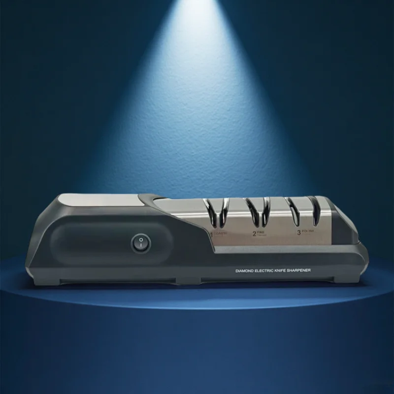 Commercial Kitchen Knife Sharpener - เครื่องลับมีดไฟฟ้าอัตโนมัติ 3 ขั้นตอน HIAMEA, หินลับคมความเร็วสูง, พกพาสะดวกสำหรับครัวเรือนและเชิงพาณิชย์