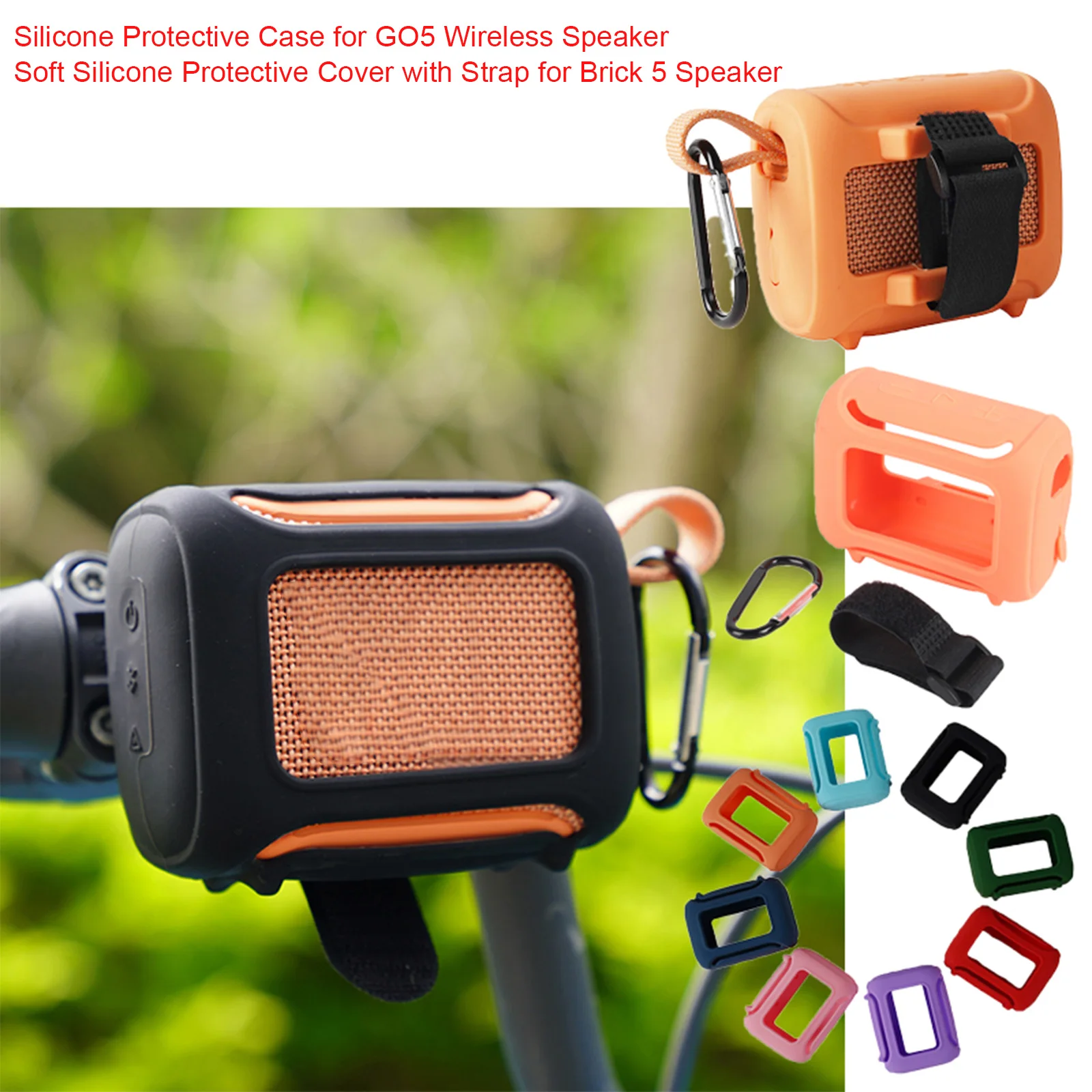 Protective Skin Case with Carabiner Adjustable Strap Scratch-Resistant Carrying Case for JBL Go 5 BT Speaker