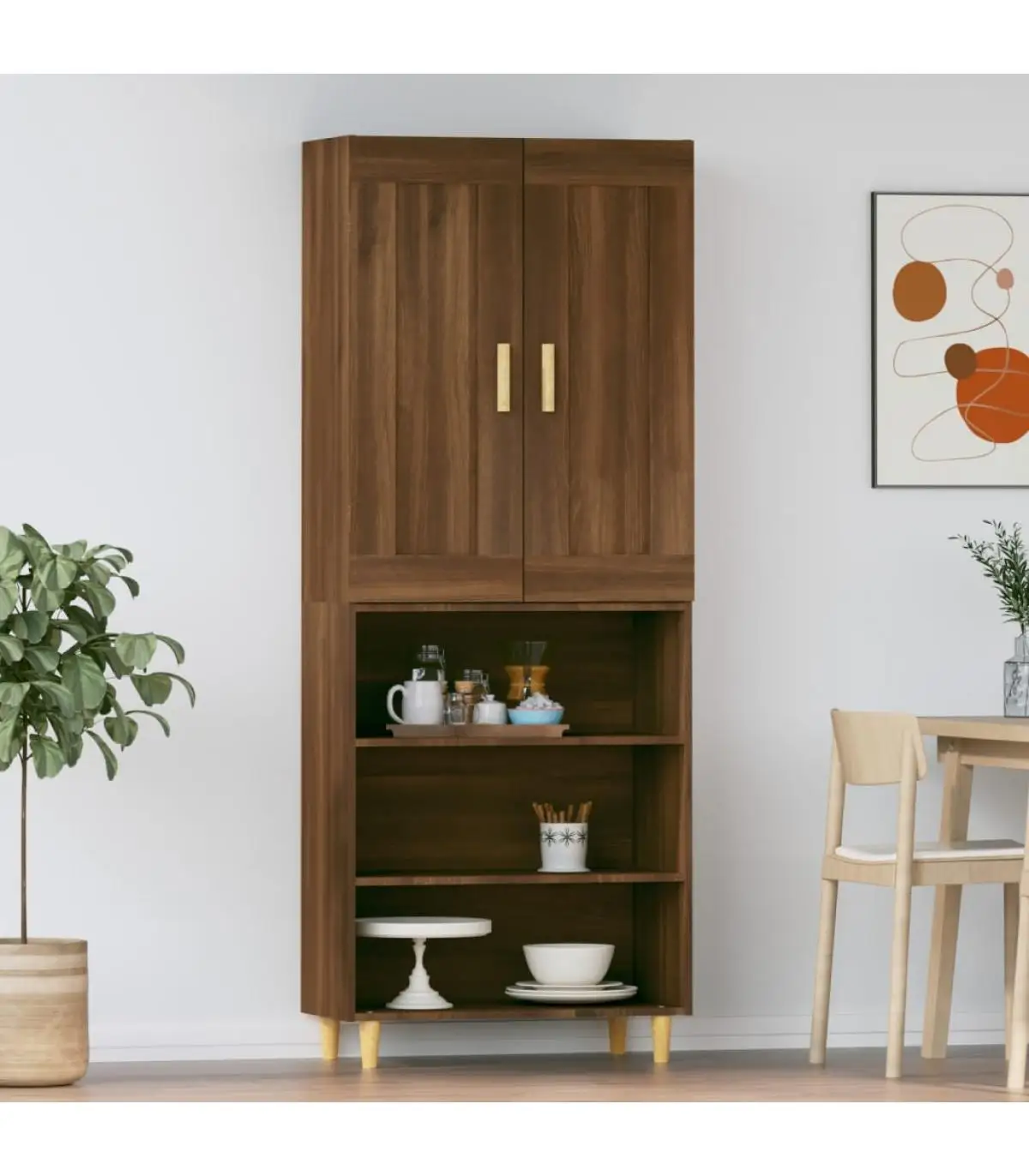 Ecomobel sideboards high sideboard brown plywood Oak elegant living room or bedroom furniture fast delivery from Spain