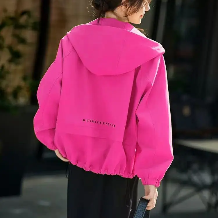 Fashion Women's Jackets Spring Autumn 2027 New Hooded Short Windbreaker Coat Temperament Outerwear Ladies Explosions  Overwear