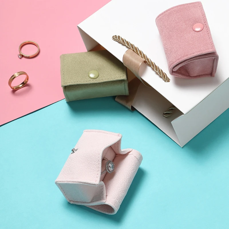 Soft Velvet Jewelry Box Portable Earrings Ring Storage Bag Square Button Organization Packaging Jewelry Case Bracelet Pouch