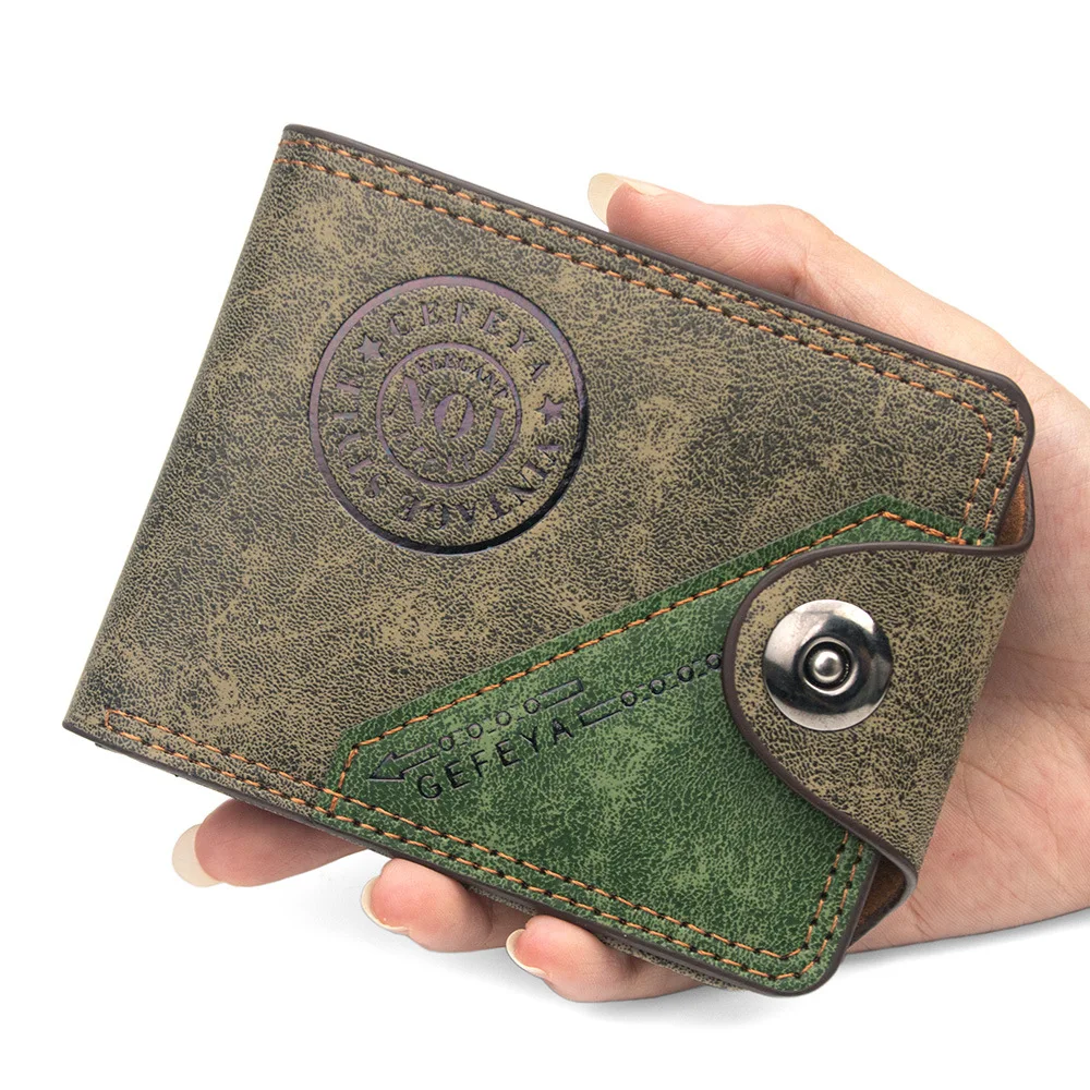 Vintage Herren-Geldbörse aus gespleißtem PVC-Leder mit Magnetverschluss, kurzer Bifold-Geldbeutel mit Kartenfächern, Ausweisfenster und Bargeldfach – Detail 7