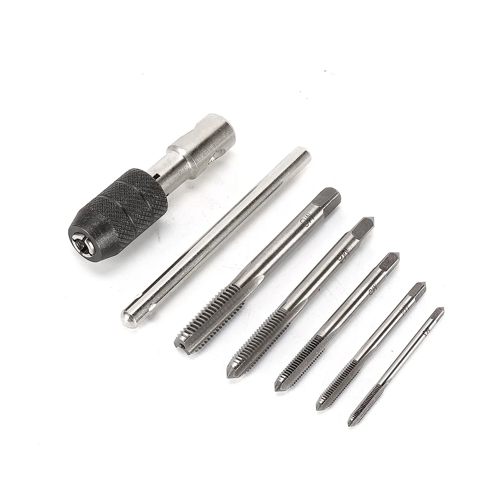 Tapping 6PCS/Set Threading Tool Tap Drill Tap Holder Ratchet Tap Wrench Alloy Steel Screw Taps + Tap Wrench M3x0.5 M4x0.7 M5x0.8