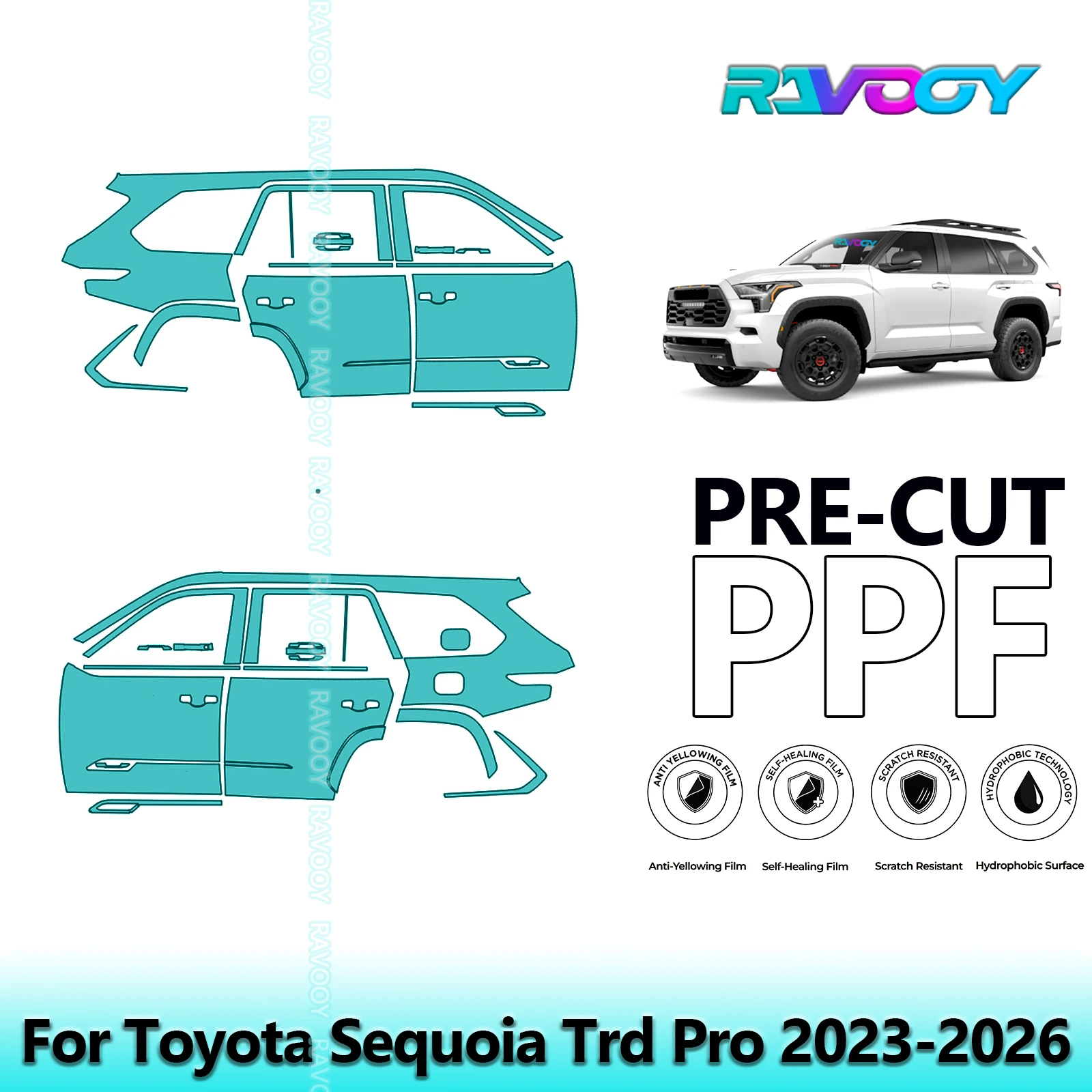

For Toyota Sequoia Trd Pro 2023-2026 8.5mil Clear Matte Pre-Cut PPF Door & A/B Pillar Kit TPU Paint Protection Film Set