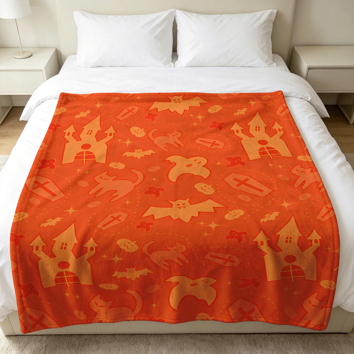 Red Haunted Castle Flannel Blanket Warm Soft Halloween Christmas Decorative Couch Warm Cozy All-Season Gift