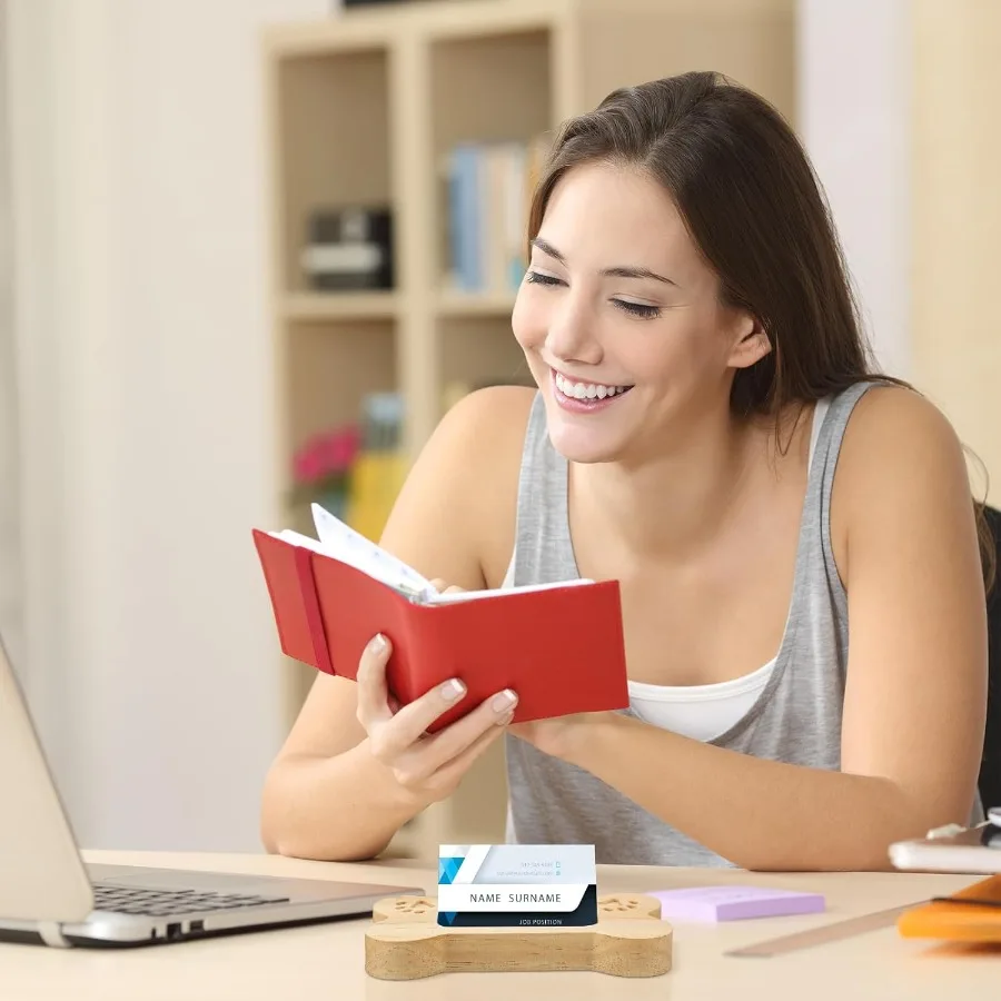 Menkxi, 2 uds., tarjetero para tarjetas de visita para perros, escritorio de madera, soporte para tarjetas de hueso de perro, estampado de pata de mascota, organizador de negocios de granja para pestaña de oficina