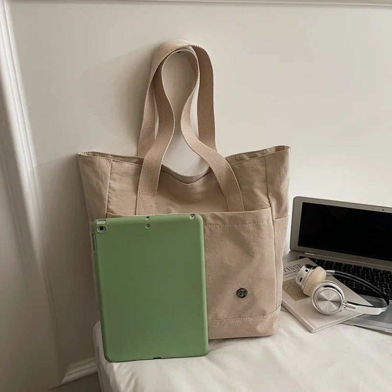 

Новые сумки-тоут из однотонной нейлоновой ткани большой емкости, легкая ручная парусиновая сумка на плечо, повседневные дорожные сумки для женщин