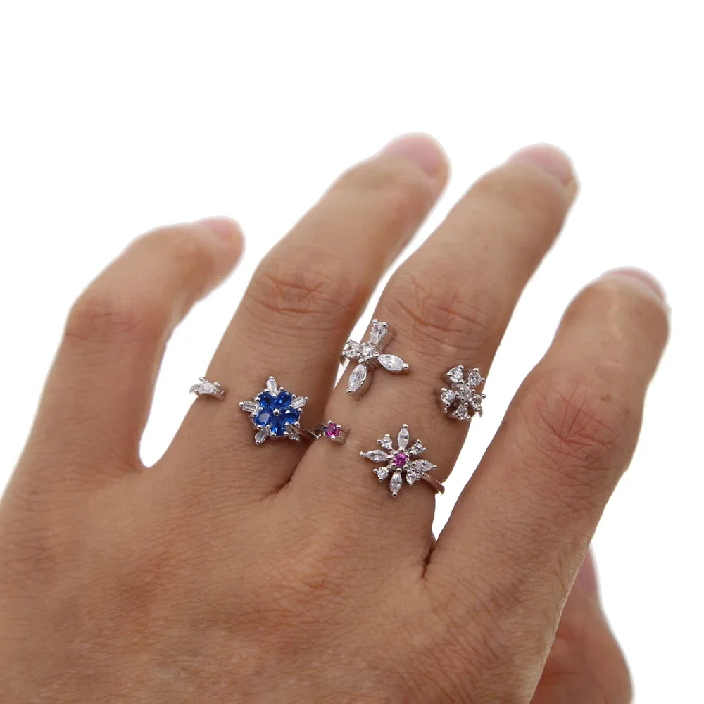New Sale Blue Opal Jewelry Rose Gold Color Dainty Shiny Austrian Crystal Daisy Flower Ring Cute Girl Women Elegance Wedding Ring