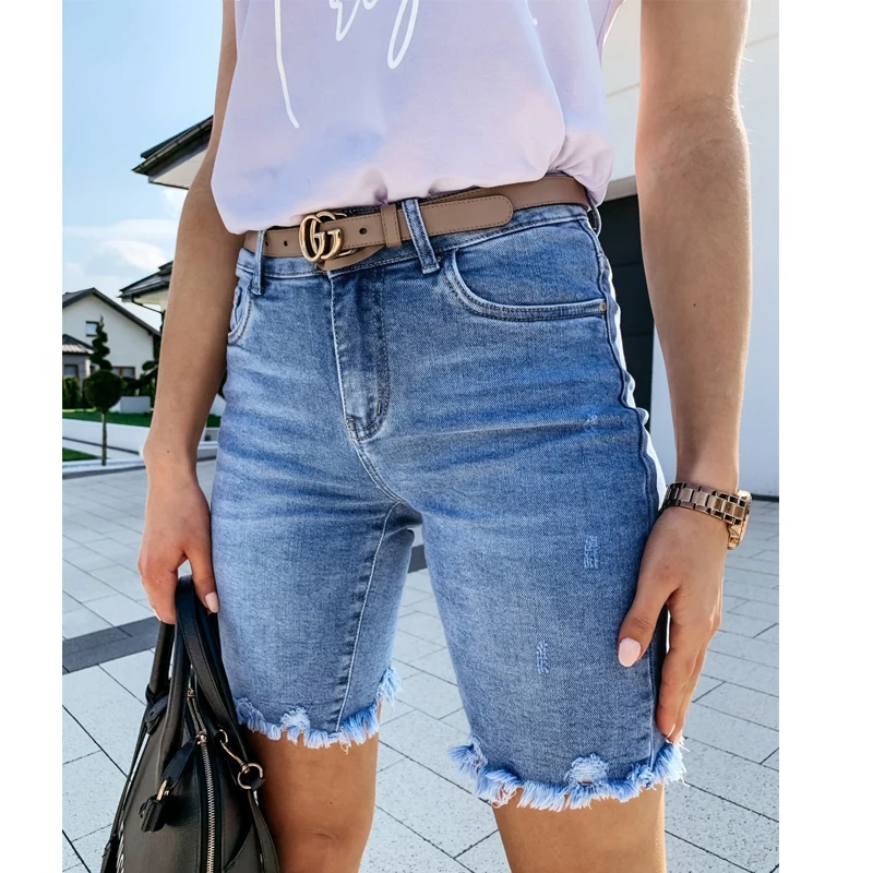 

High Waist Slim Fit Ragged Jeans Women's Fashion Straight Leg Long Pants Spring Autumn High Waist Denim Skinnies