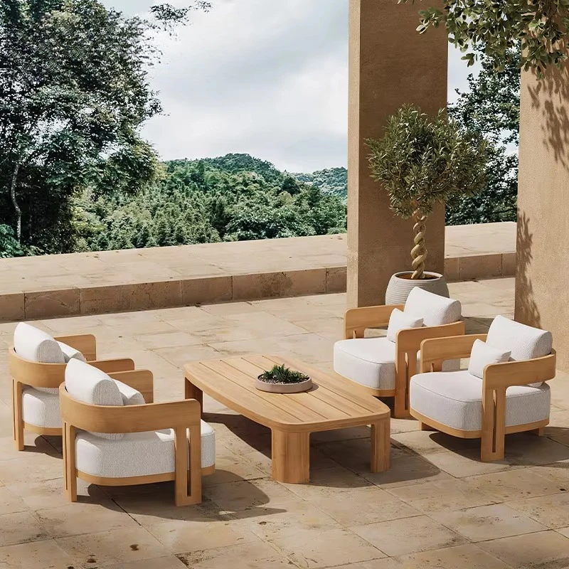 Modern Resort Outdoor Sofa Hotel Garden Outdoor Furniture Set Villa Garden Outdoor Sofa Wooden Hotel Patio Sets Garden Sofa Set
