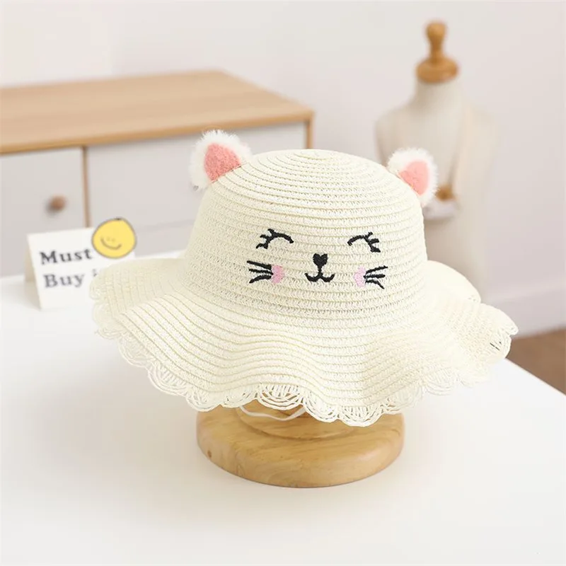 Children\'s Cartoon Cute Three-dimensional Cat Ears Fashion Sweet Girl Summer Outing Sun Sunscreen Fisherman Hat