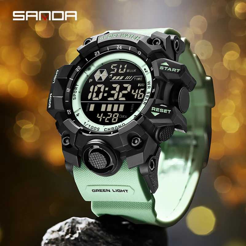 SANDA 6229 Orologi elettronici per sport all'aria aperta per uomo Orologio da polso digitale multifunzione impermeabile con calendario luminoso per adolescenti