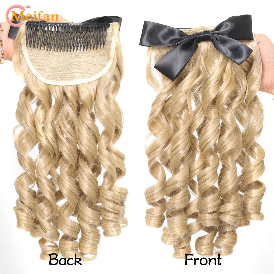 MEIFAN Synthetic Fluffy Retro Roman Roll Hair Princess Ponytail Clip in Hair Extension Natural Fake Bouncy Curly Comb Ponytail