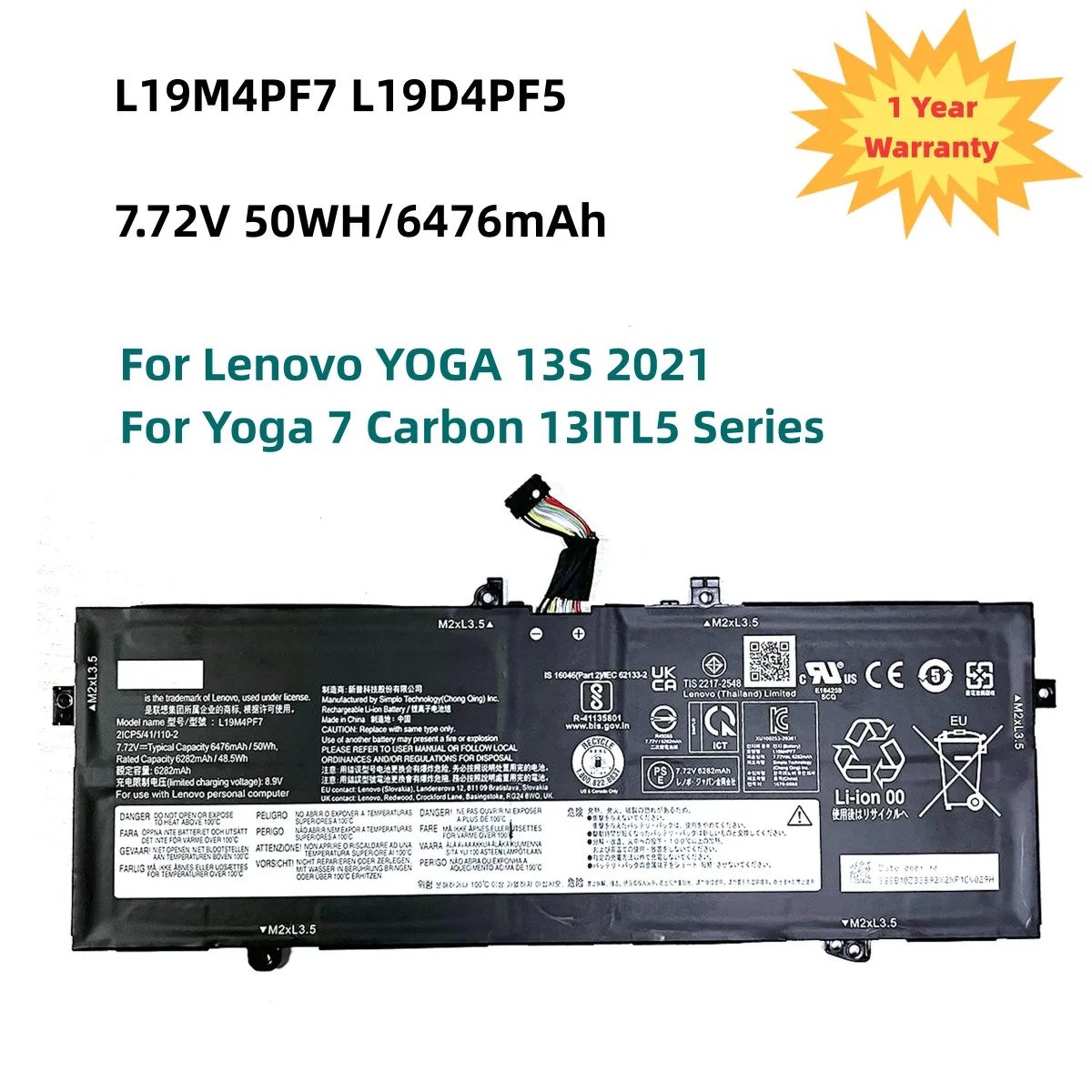 

L19M4PF7 L19D4PF5 Battery For Lenovo YOGA 13S 2021 For Yoga 7 Carbon 13ITL5 Series 7.72V 6476mAh