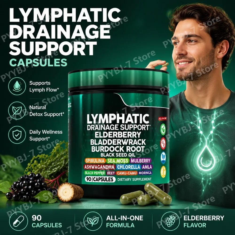 Lymphatic Drainage Supplement with Elderberry Bladderwrack Sea Moss Black Seed Oil Ashwagandha Support Lymph System 90 Capsules