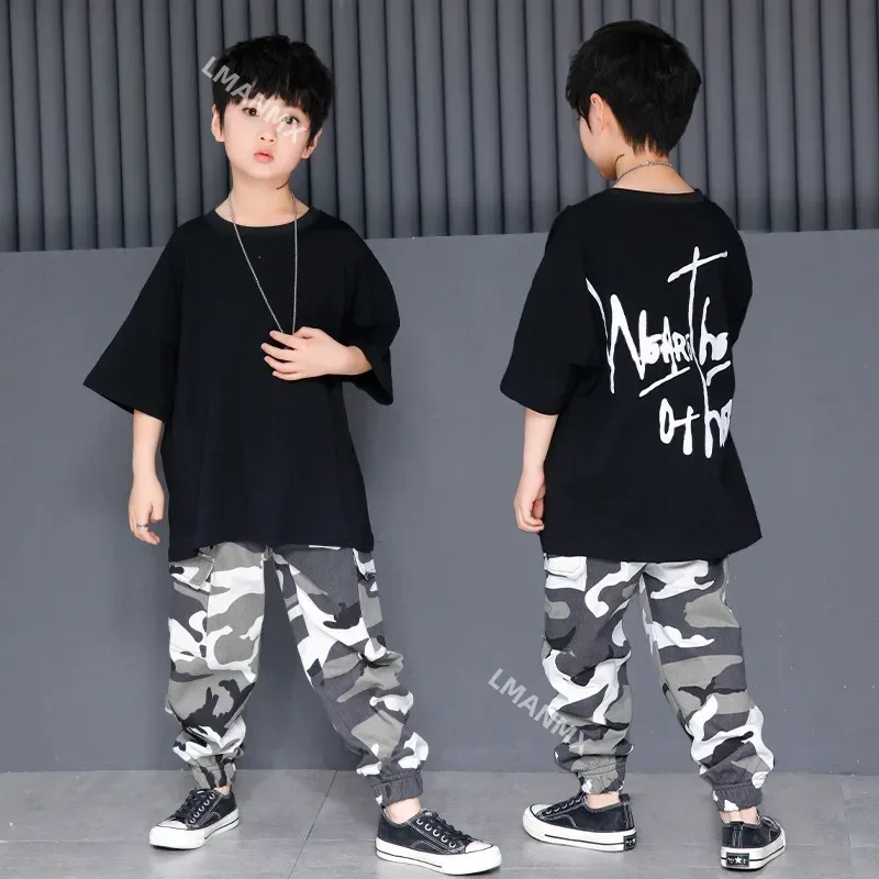 Kid Hip Hop Clothing Graphic Tee Oversized T Shirt  Girl Boy Dance Costume Clothes Camouflage Streetwear Tactical Cargo Pants