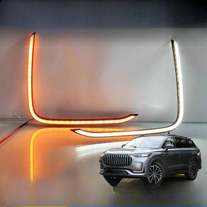 LED DRL Daytime Running Light Dynamic Turn Signal Front Fog Light 12V For Jaecoo J8 Tiggo 9 2022-2023 Car Aftermarket Parts
