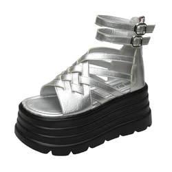 Summer Sandals 8CM Wedge Heels Sneakers New Women Beach Flip Flop High Platform Casual Sandals Breathable Walking Slippers