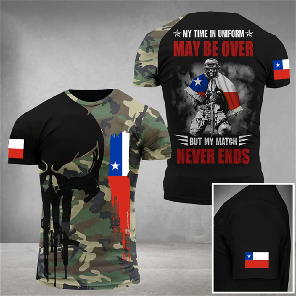 

Chilean Flag Soldier Pattern Men's T-Shirt Casual Short Sleeved Top O Neck T Shirt Loose Micro Elasticity Men Clothing Summer