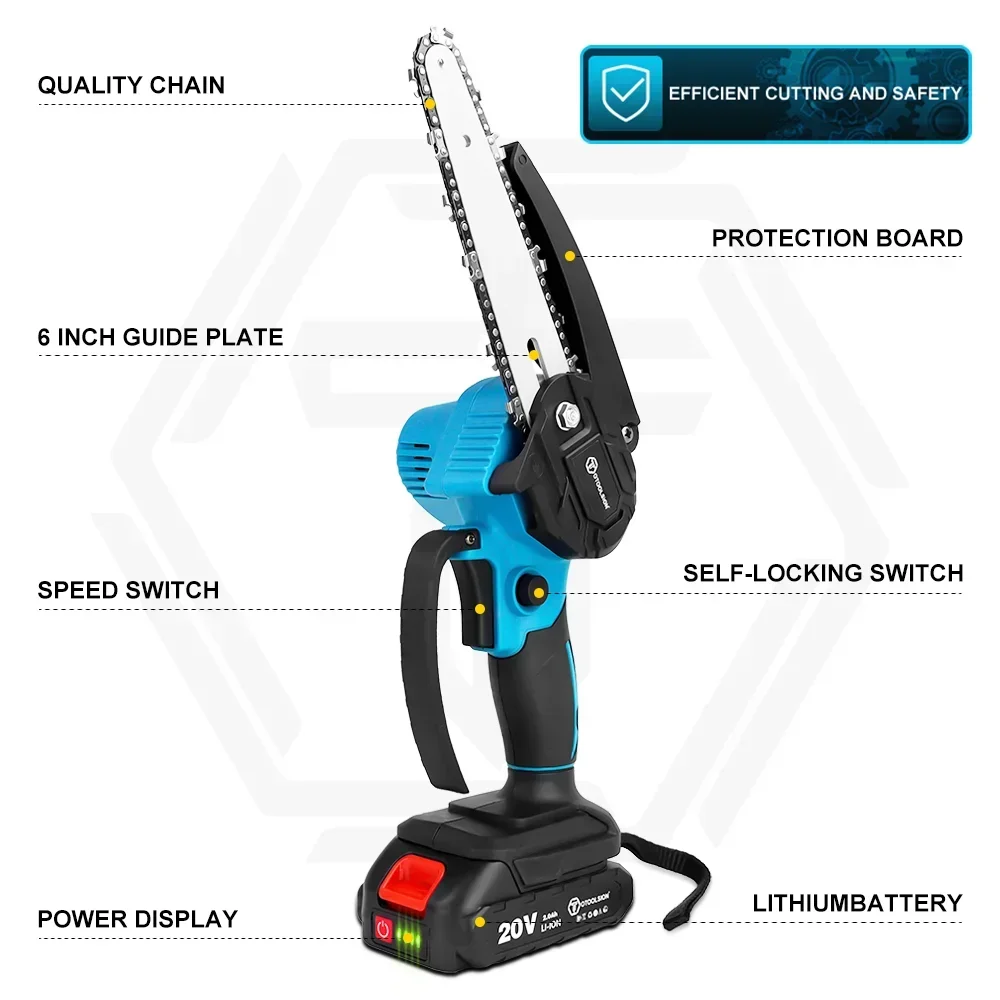 OTOOLSION 6 Inch Brushless Chain Saw 20V Cordless Mini Handheld Saw Portable Chainsaw Battery Power Tool for Wood Cutting