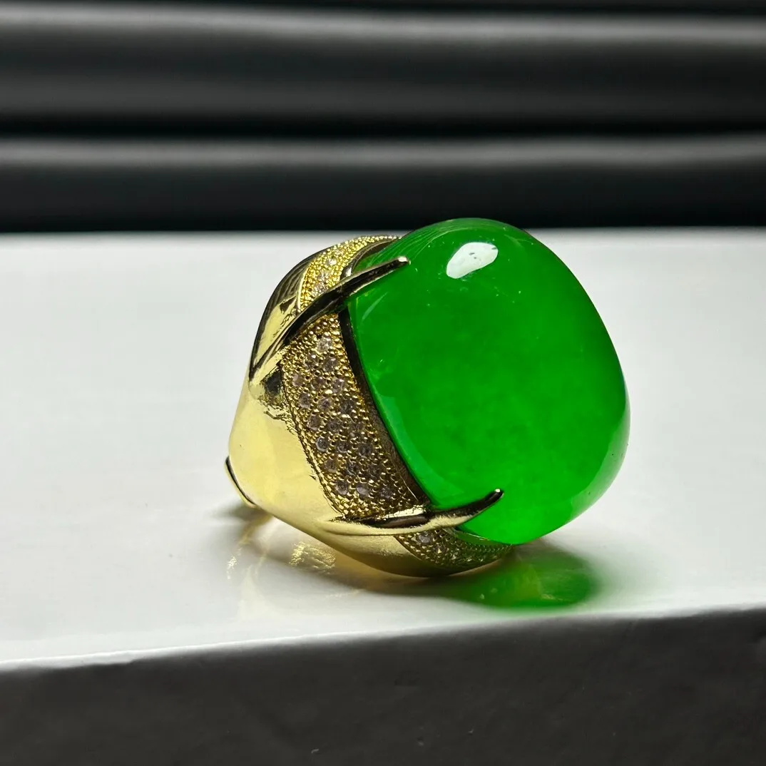 Real Natural Ice Green Burmese Jade Jadeite Amulet archery thumb Rings