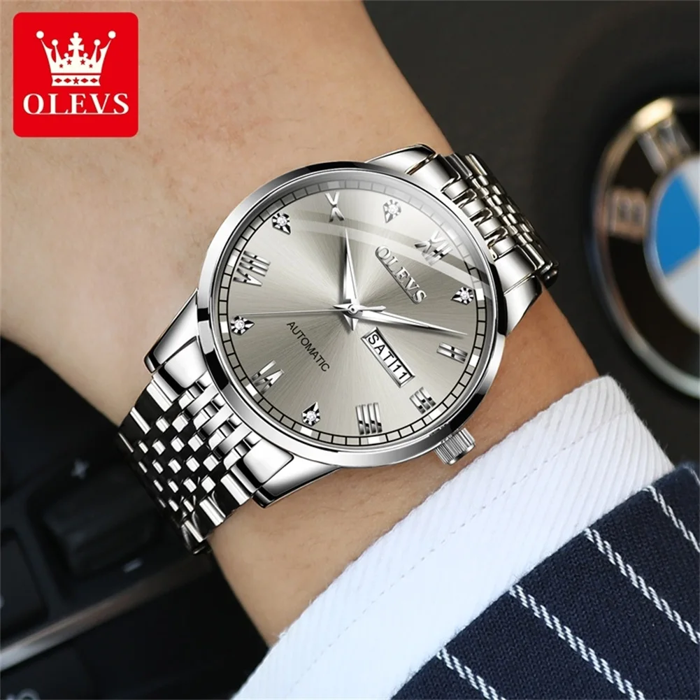 OLEVS Original Watch for Men Automatic Mechanical Male Wristwatches Calendar Stainless Steel Waterproof Luminous Watch Man NEW