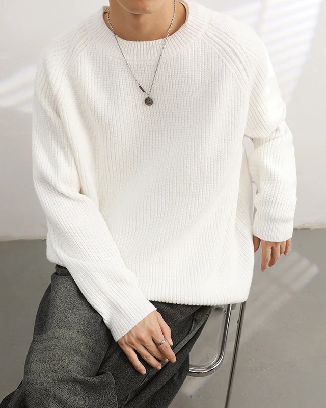 

2024 Sweater Round Neck Pullover for Men Solid Color Loose Knitted Bottom for Autumn and Winter New Korean Casual Top D152