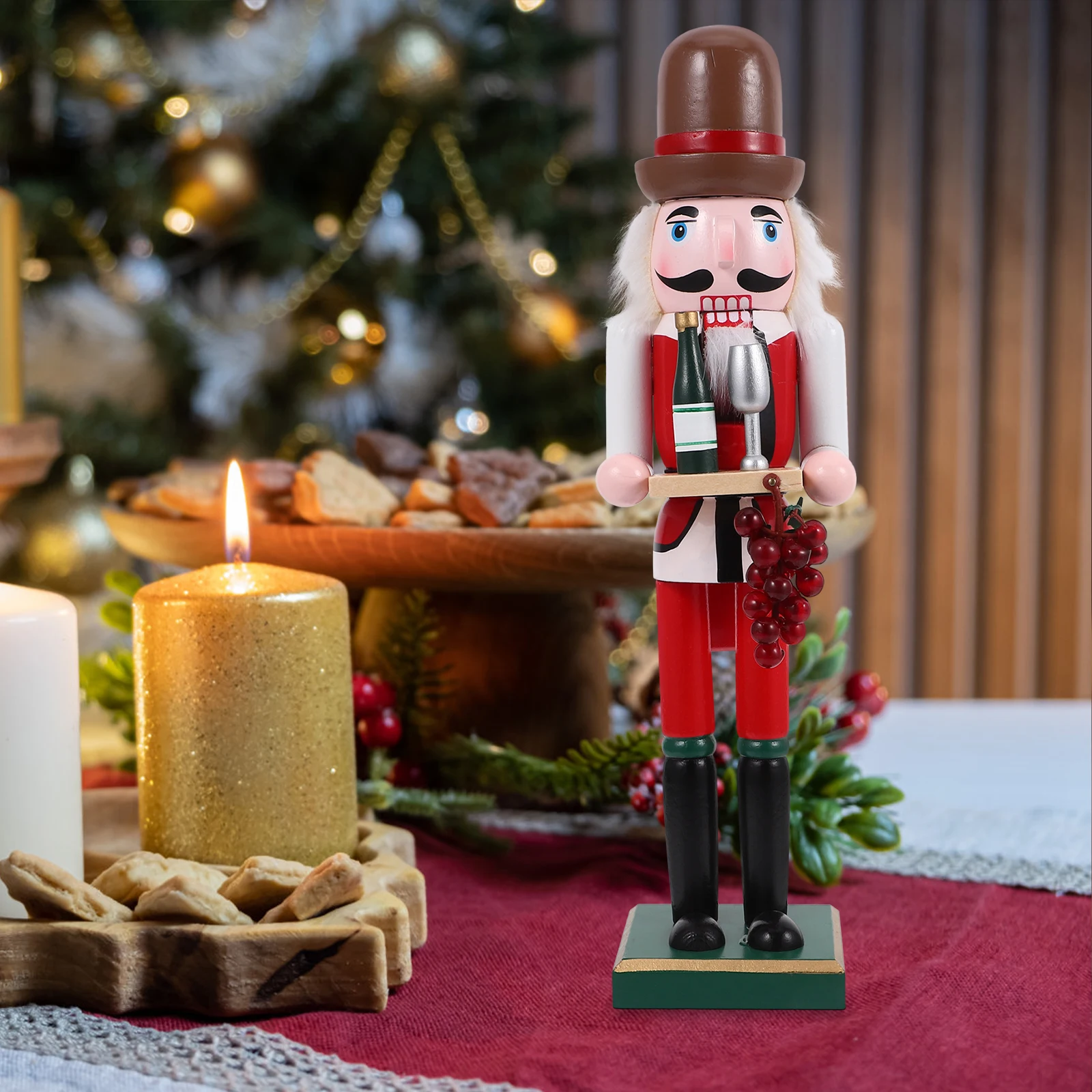 Nutcracker Ornament 38CM Wooden Christmas Figure Vivid Desktop Decor Xmas Supplies Craft Miniature Model Home Decoration