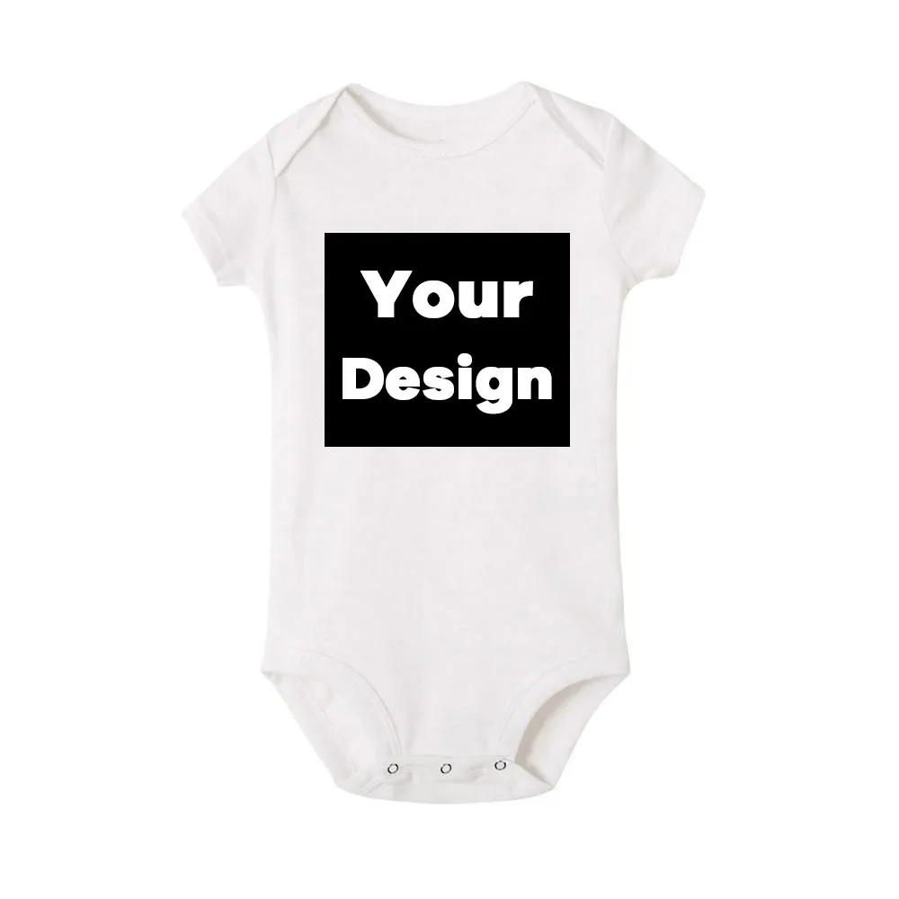 DIY Cetakan atau LOGO Anda Bodysuit Kustomisasi Bayi Baru Lahir Jumpsuit Lengan Panjang & Lengan Pendek Romper Bayi Teks Kustom Sederhana