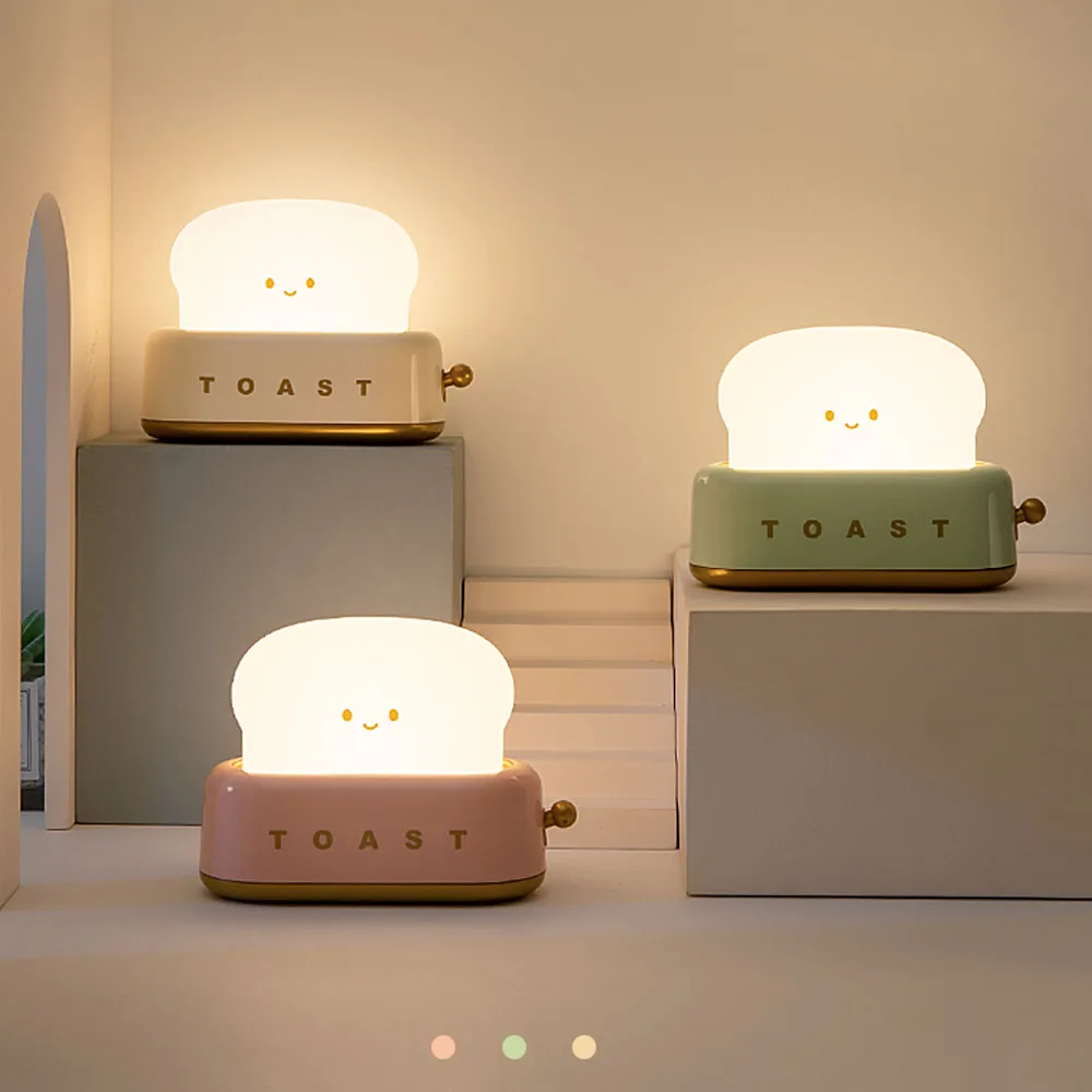 Bandian Brood Toast Cartoon Led Nachtlampje Schattig Interieur Kawaii Brood Tafellampen Nacht Draagbaar Licht Met Timer Kleine Lamp