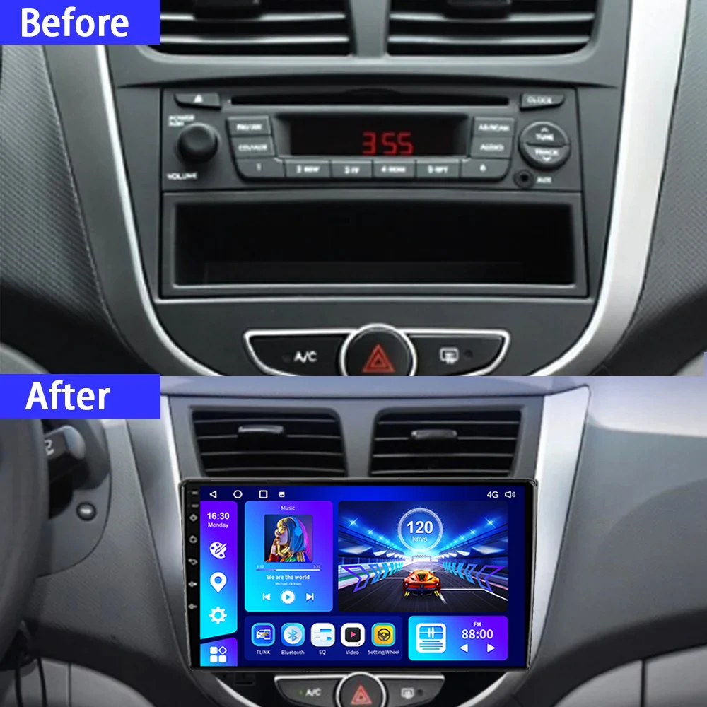 EKIY Car Radio For Hyundai Solaris 1 Accent Verna 2010-2016 Car 2 Din Radio BT Carplay Android Auto 4G Navigation GPS DVD