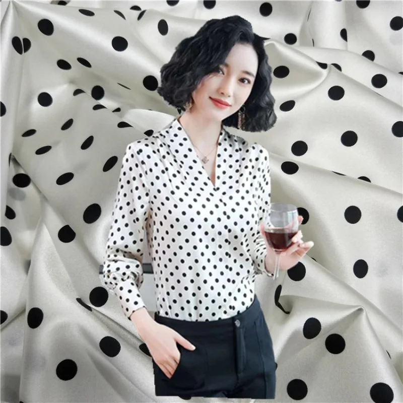 Polka Dot Stretch Silk Satin Fabric By The Meter Dress Shirt Clothing Fabric 19 Momme Per Meter Silky Glossy