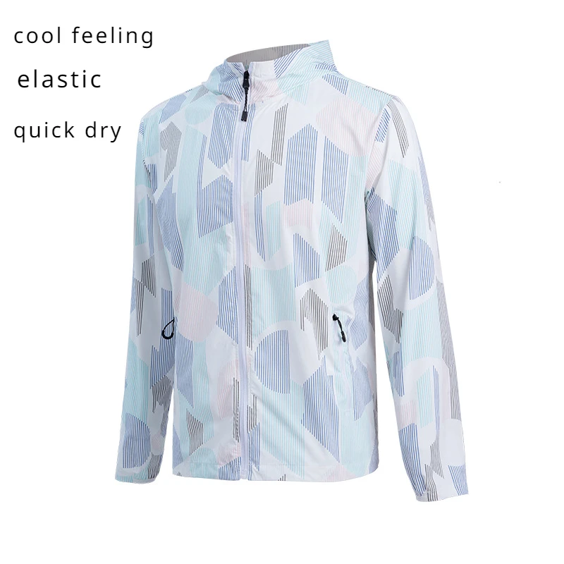 Summer Outdoor Thin Men's Sunscreen Coats Zip Hooded Lightweight Hoodie Printed Sun UV Protection Shirt Running Sports Jackets