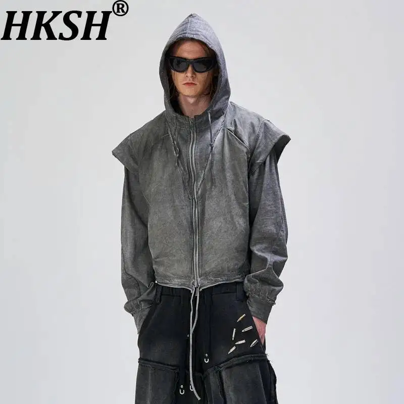 

HKSH Осень Зима Новый Мужской Tide Waste Land Ретро Дизайн Поддельное Двухсекционное Пальто Толстовка с Капюшоном на Шнурке Шикарная Куртка Ins HK11299