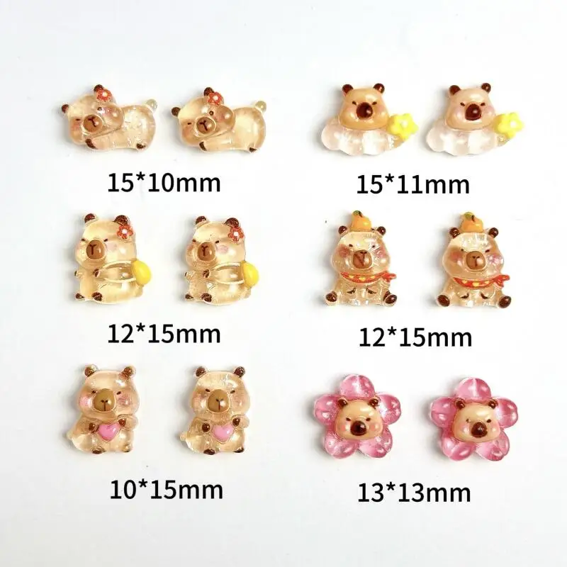 20Pcs Resin Cute Brown Hamster Nail Art Charms Cartoon Translucent Guinea Pig Nail Decorations DIY Phone Case Nails Designs