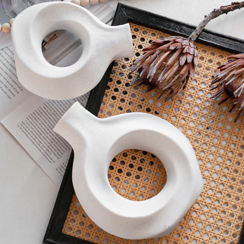 

Nordic Creative Ceramic Circular Vase, Home Dining Table Living Room Bedroom Office Decor Accessories, High-end Flower Ware, 1Pc