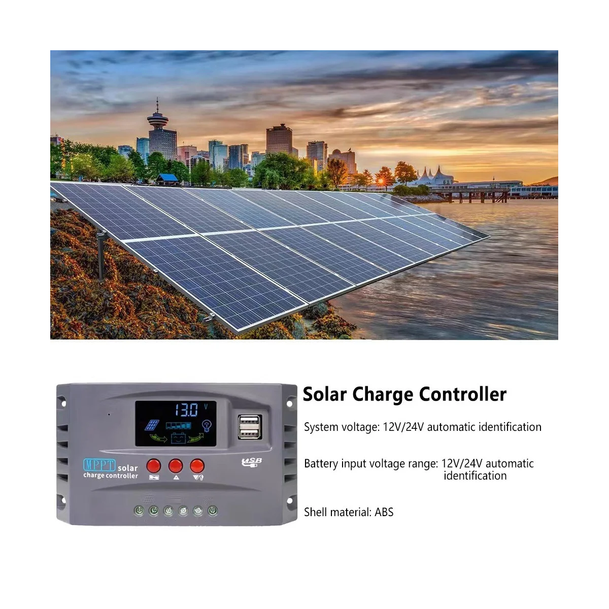 12V 24V MPPT Solar Charging Controller Smart Display Dual USB Voltage Stabilizing Controller Protection(30A)