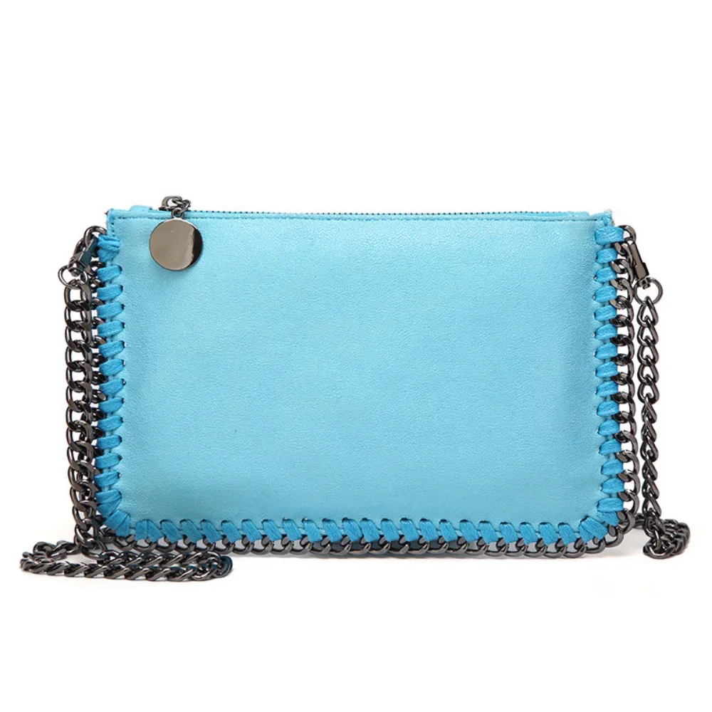Solid Color PU Crossbody Bags Luxury Designer Metal Plate Braided Chain Shoulder Handbags Vintage Versatile Ladies Sling Bag