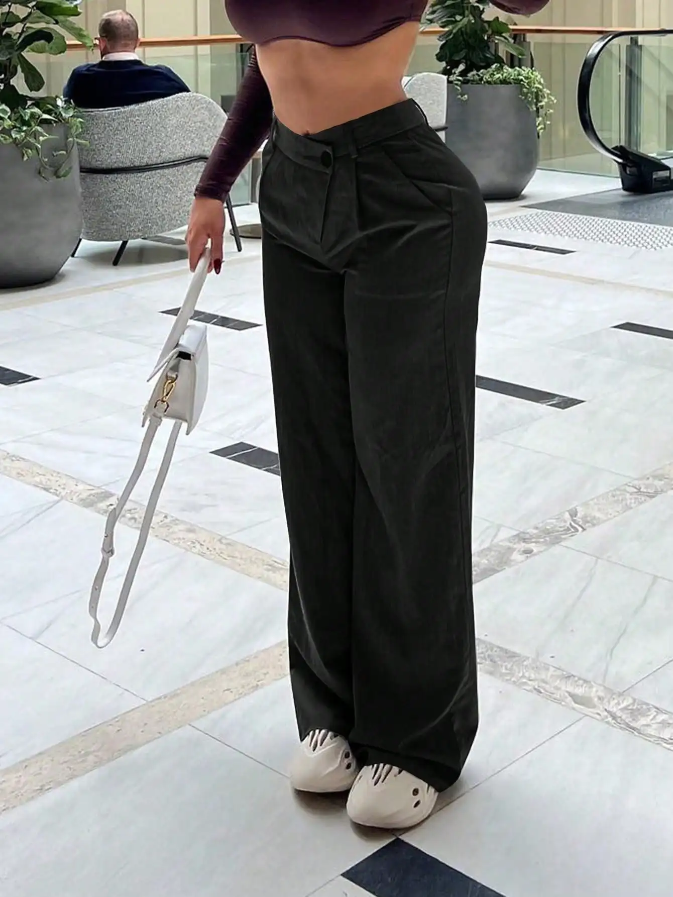 2025 Newest Women's Straight Leg Pants Casual Work Pants Cross High Waist Pants with Pockets New Year's Warmth