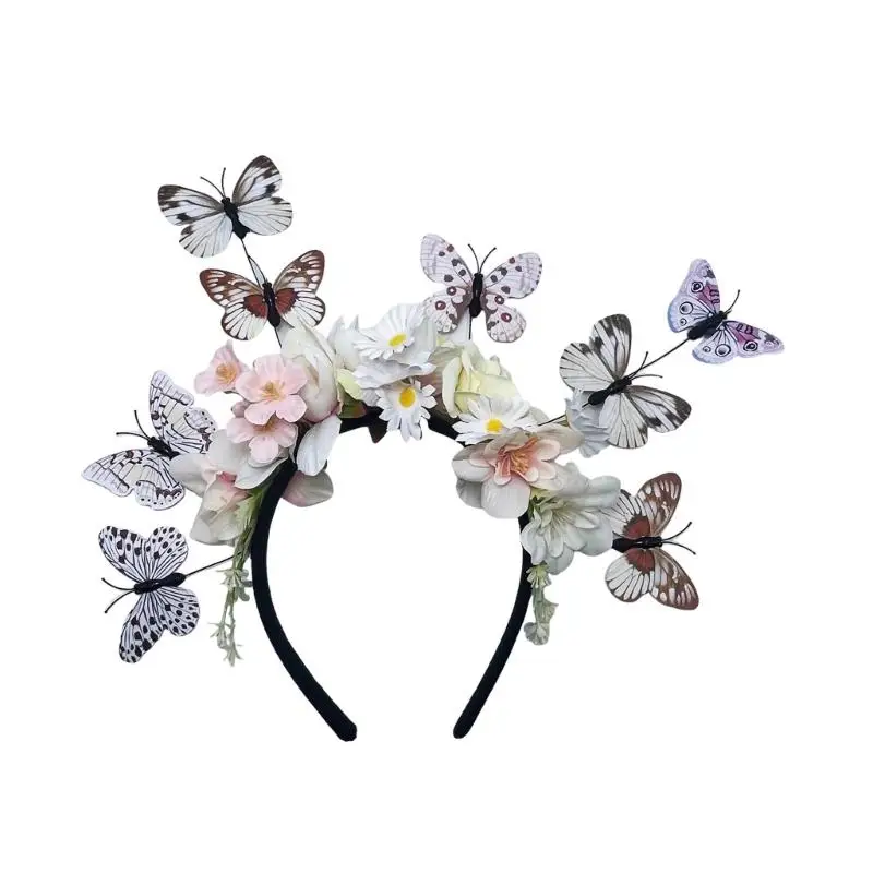 A52E Colorful Butterfly Flower Crowns Headpiece Ethnic Adjustable Hairhoop For Christmas Derby StPatricks Celebration Party