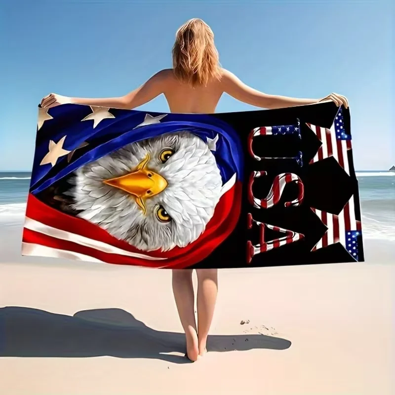 Patriotic Beach Towel with American Flag Cool Eagle Super Absorbent Lightweight Quick Drying Soft and Comfortable Beach Towels