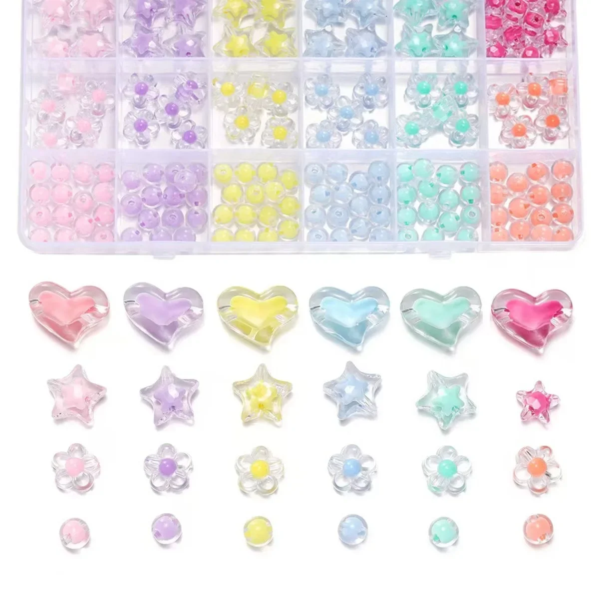 

174pcs Heart Beads Kit Acrylic Flower Round Spacer for DIY Jewelry Making Bracelet Keychain Accessories