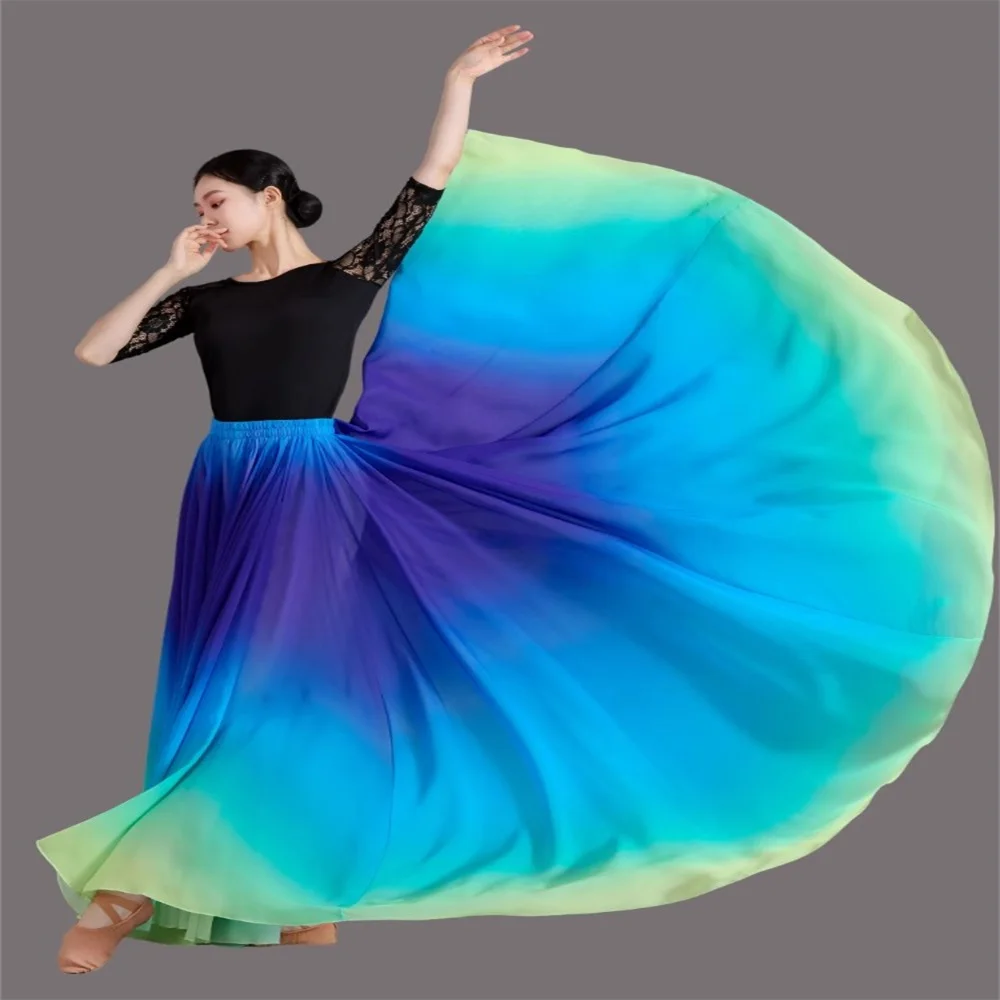 Gradient color dance dress, classical dance big swing dress 720 Degree flamenco Dance costumes ballroom dance long skirt
