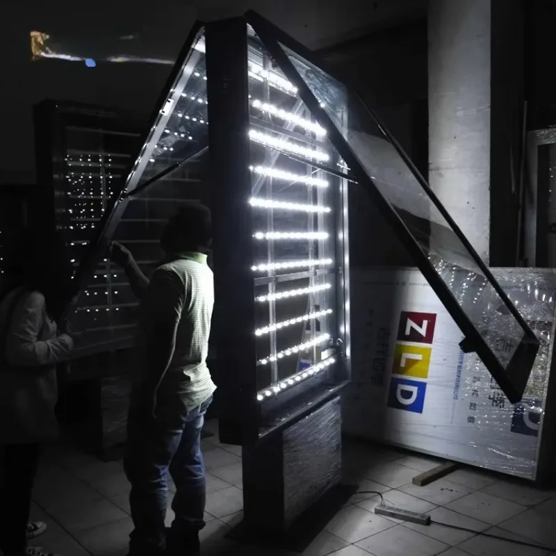 LED advertising billboards or light boxes on city streets with isolated bases