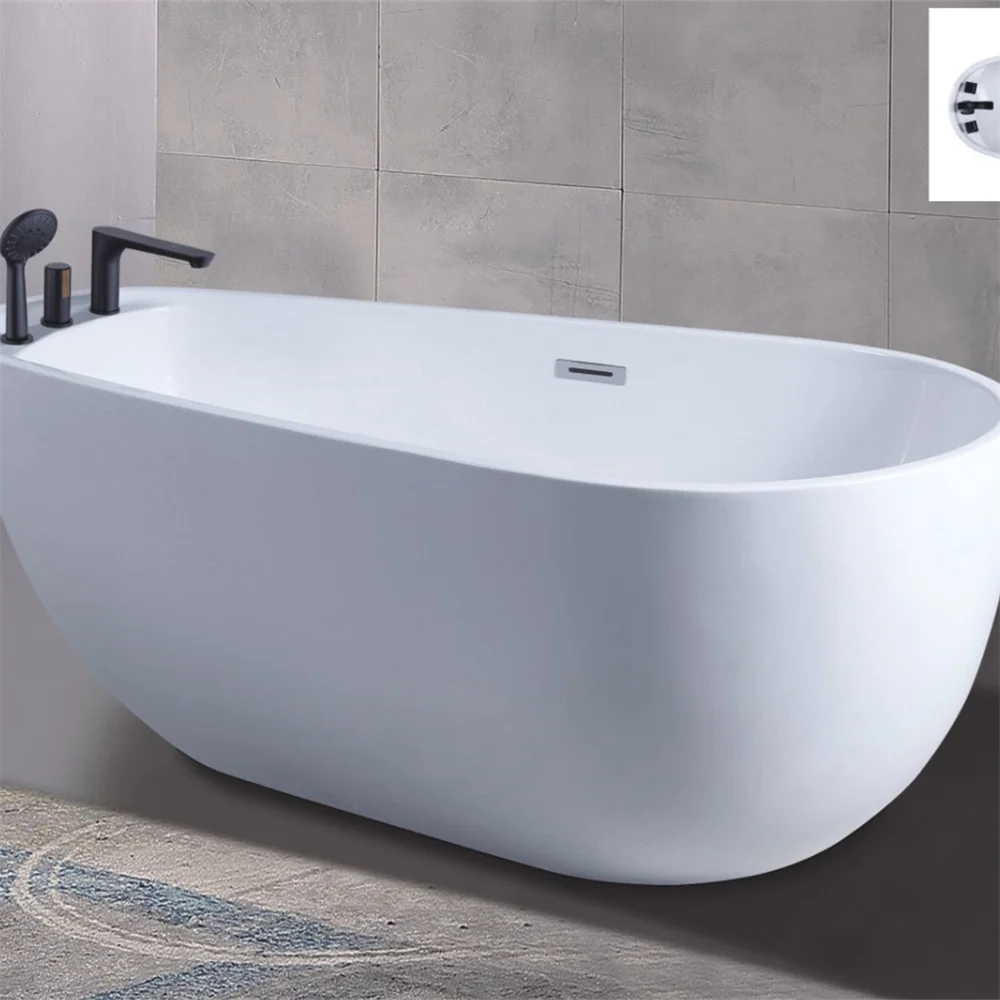 Direct Factory Modern White Custom Acrylic Freestanding Bathtub Drainer Soaking Portable Hotel Bathroom Overflow Feature