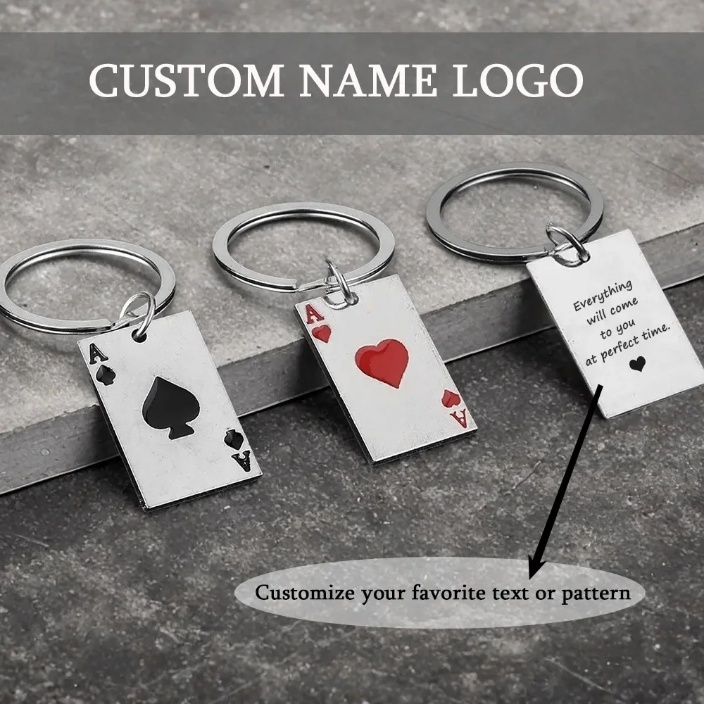 

Creative Poker Spades Hearts A Keychain Metal Backpack Pendant Cartoon Keyring DIY Accessory Car Key Chain Ring Gift
