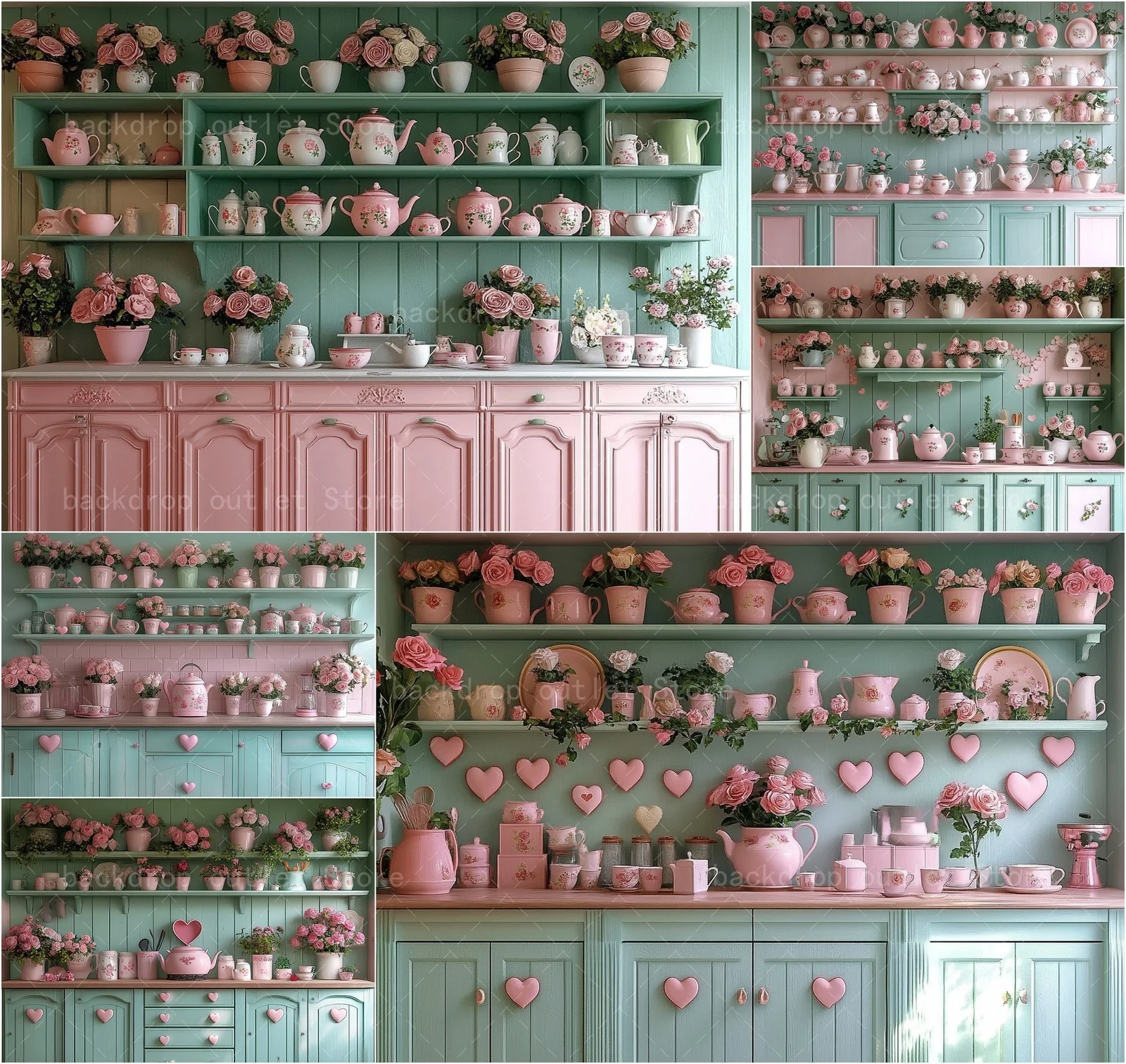 Mehofond Valentine's Day Cyan Kitchen Photography Background Flower Couple Portrait Wedding Birthday Party Photo Backdrop