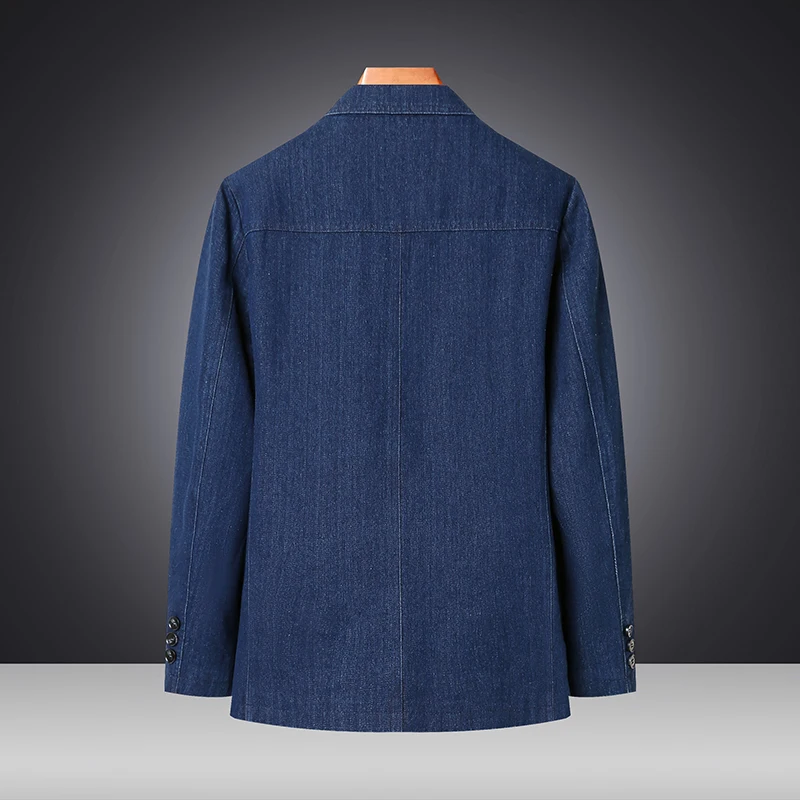 Jaket Denim Solid Pria 2025 Blazer Fashion Pria Paruh Baya Longgar Jaket Jeans Vintage Pria Slim Fit Katun Kasual Hitam Biru