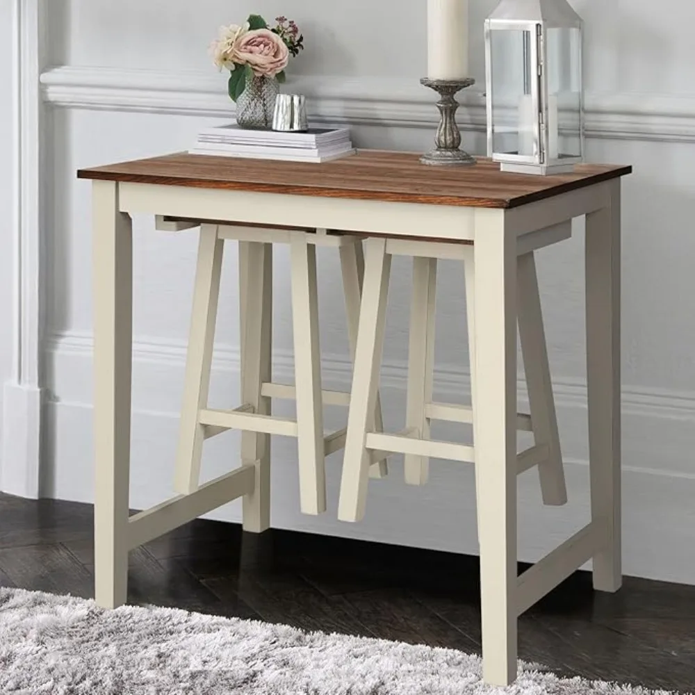 3 Pieces Dining Set, Counter Height Pub Table Set with 2 Saddle Stools, Industrial Wood Breakfast Table Set for Bar, Kitchen